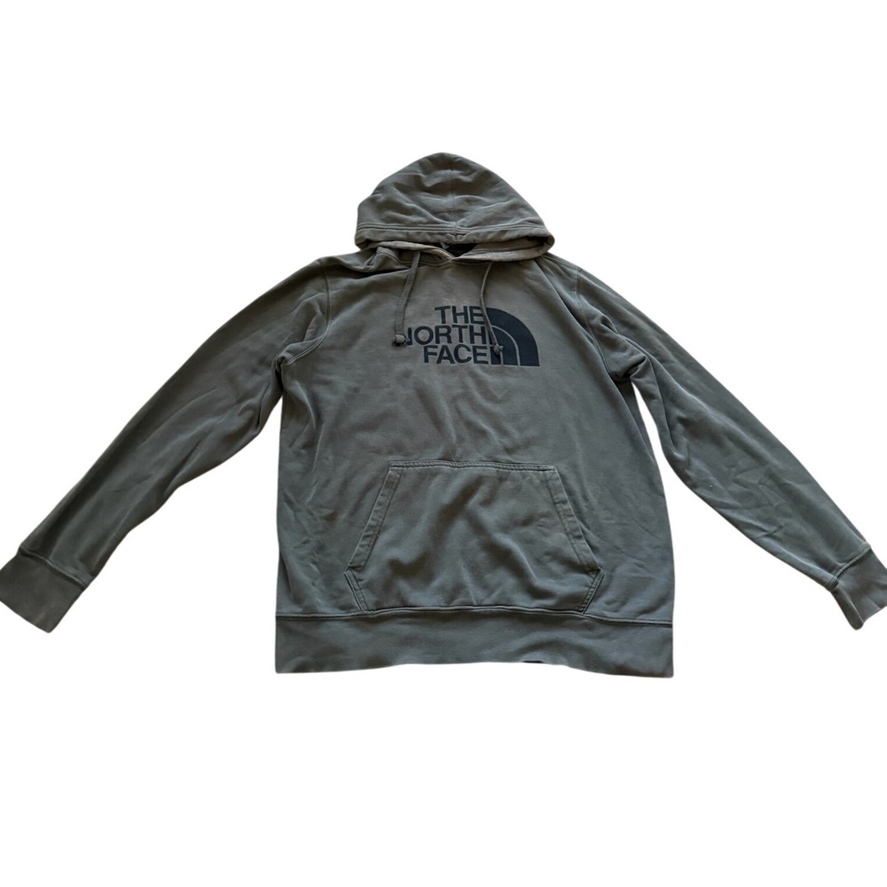 The North Face Half Dome Pullover Hoodie Olive Green Black Logo Men's L